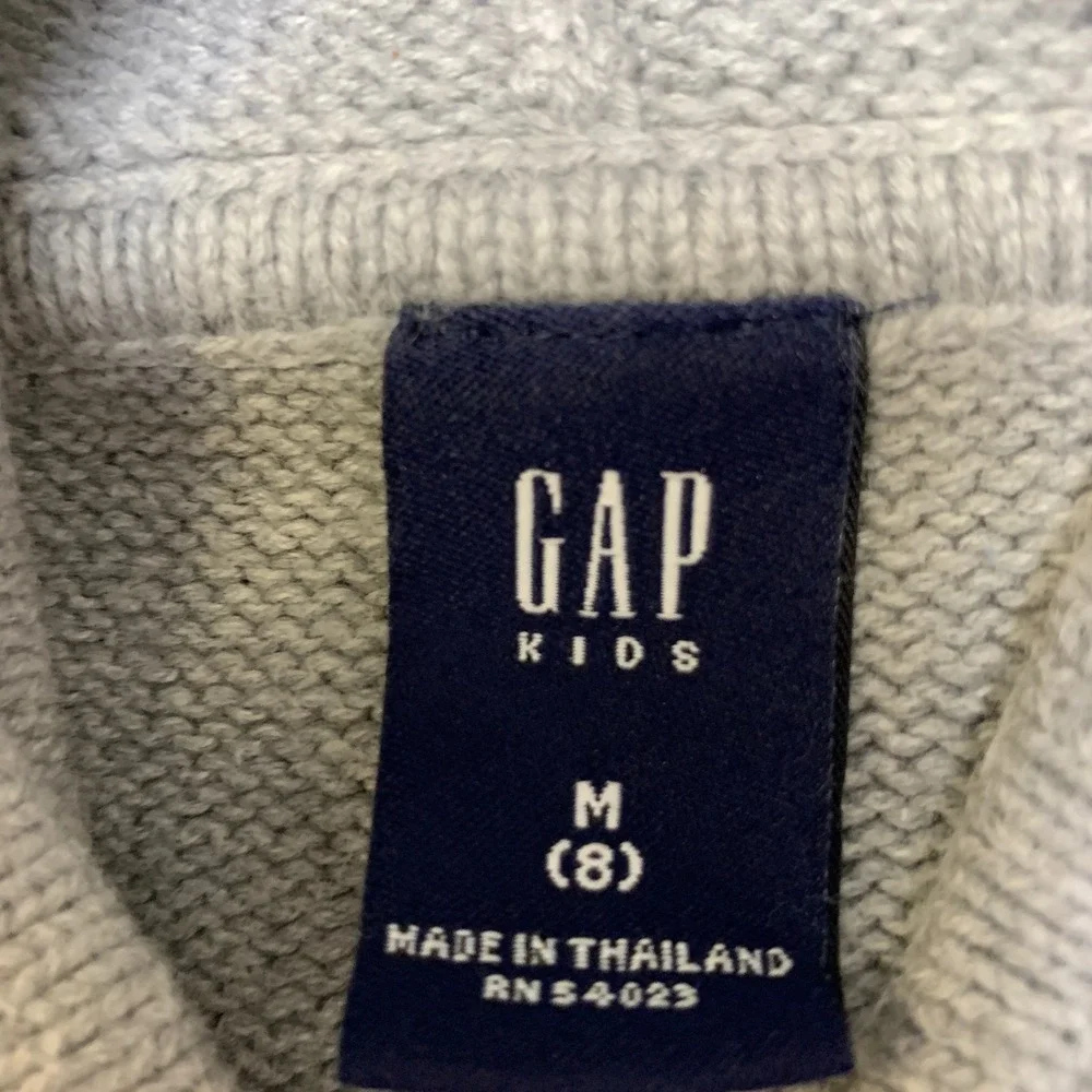 Gap Hoodie Kids Medium Heather Gray Full Zip Knit Ribbed Kangaroo Pockets Winter